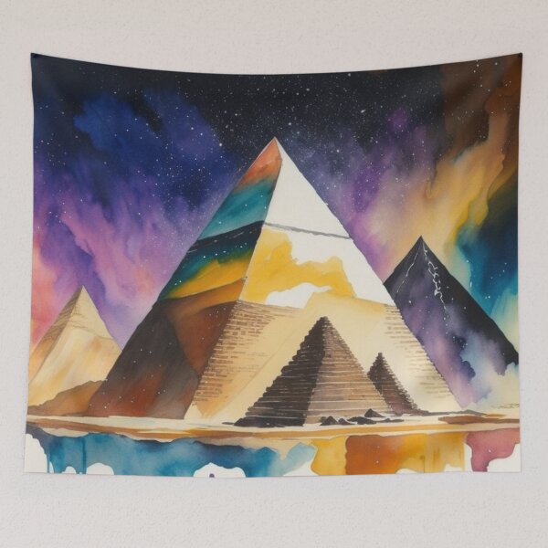 Item preview, Pyramids of Giza, Egypt, watercolor painting with Milky way Galaxy design designed and sold by Meena-tta.