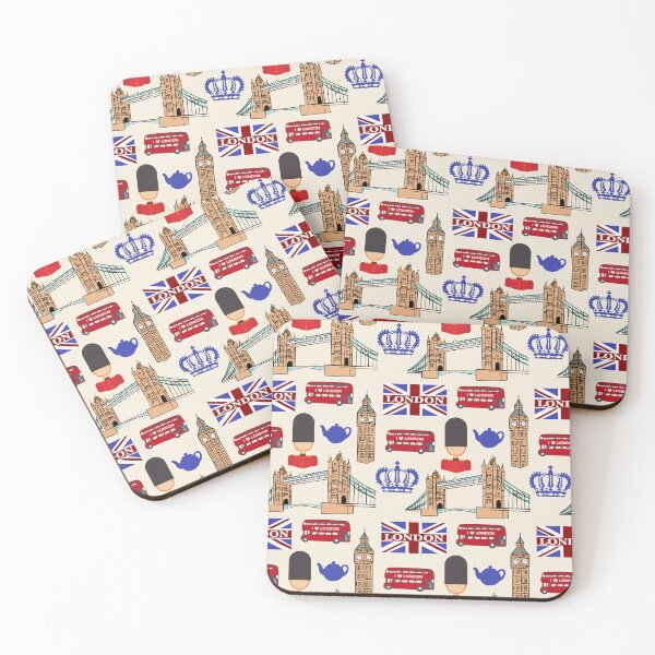 Item preview, London Highlights - Cream | Big Ben, Tower Bridge, Red Bus, Crown, Guard, Flag and Teapot Pattern designed and sold by Lindsay Marie Patterns.