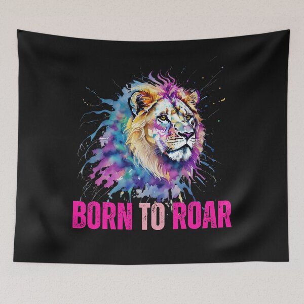 Aperçu de l'œuvre Born to Roar Aquarelle Néon Lion Design pour Leos créée et vendue par GracefulGems.