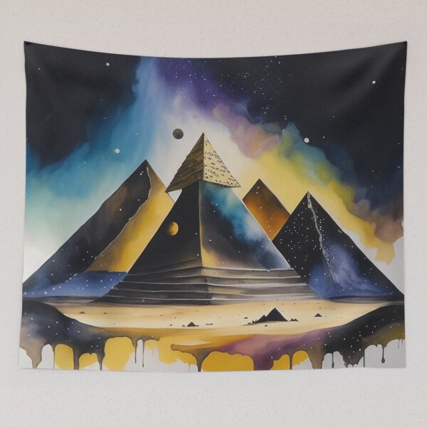 Item preview, Pyramids of Giza, Egypt, watercolor painting with Milky way Galaxy design designed and sold by Meena-tta.