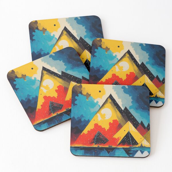 Item preview, Pyramids of Giza, Egypt, watercolor painting in primary color design designed and sold by Meena-tta.