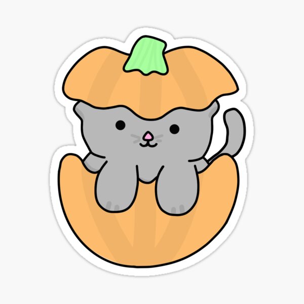 Item preview, cute grey kitty in halloween pumpkin  designed and sold by taytaydesigns.