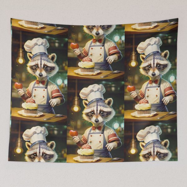 Item preview, A cute chef raccoon baking cup cakes designed and sold by Pelzi100.