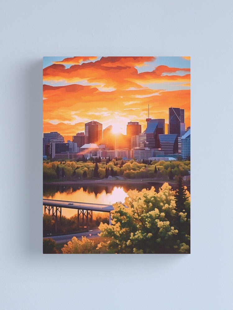 Disover Edmonton&apos;s Natural Canvas: River Valley and Skyline in Oil | Canvas Print