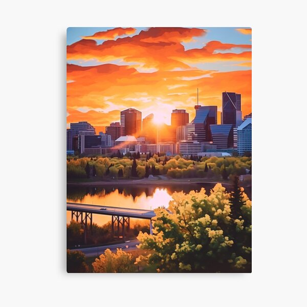 Discover Edmonton&apos;s Natural Canvas: River Valley and Skyline in Oil | Canvas Print