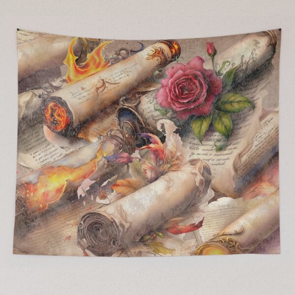 Item preview, Magic Scrolls with Roses and Flames, Vintage Antique Style designed and sold by Bookish Troves.