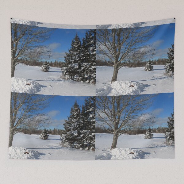 Item preview, Winter snowy country farmland , trees, snow and blue sky designed and sold by naturematters.