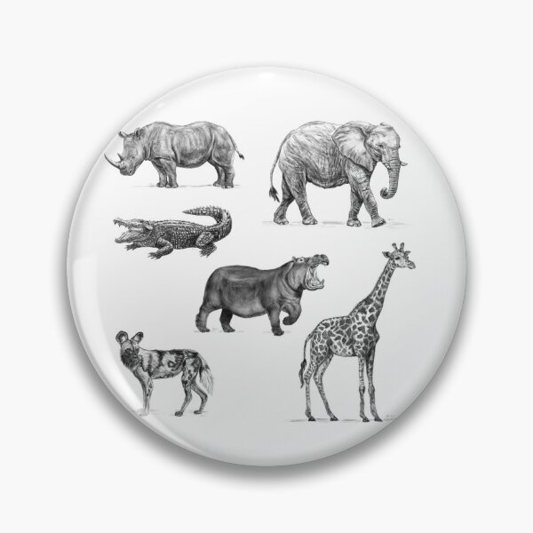 Item preview, African Animals Safari Design (Rhino, Elephant, Giraffe, Hippo, Crocodile, African Wild Dog) [Realistic Artwork] designed and sold by flypigart.