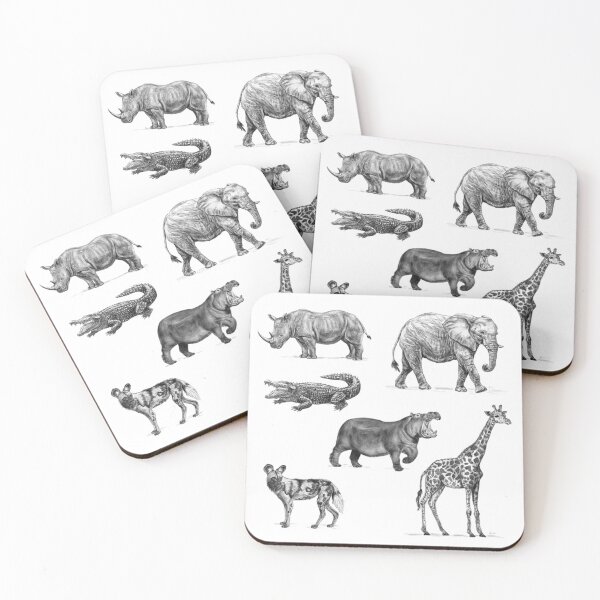 Item preview, African Animals Safari Design (Rhino, Elephant, Giraffe, Hippo, Crocodile, African Wild Dog) [Realistic Artwork] designed and sold by flypigart.