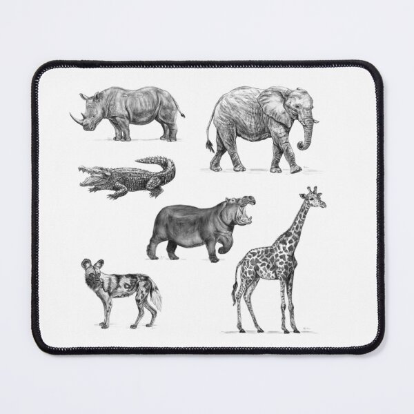 Item preview, African Animals Safari Design (Rhino, Elephant, Giraffe, Hippo, Crocodile, African Wild Dog) [Realistic Artwork] designed and sold by flypigart.
