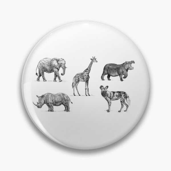 Item preview, Five African Animals Safari Design (Elephant, Rhino, Giraffe, Hippo, African Wild Dog) [Realistic Artwork] designed and sold by flypigart.