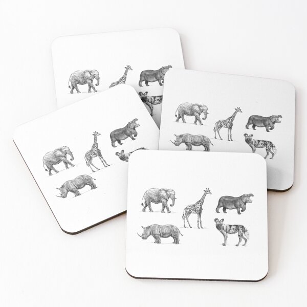 Item preview, Five African Animals Safari Design (Elephant, Rhino, Giraffe, Hippo, African Wild Dog) [Realistic Artwork] designed and sold by flypigart.