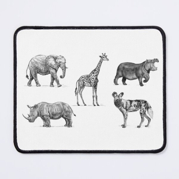 Item preview, Five African Animals Safari Design (Elephant, Rhino, Giraffe, Hippo, African Wild Dog) [Realistic Artwork] designed and sold by flypigart.