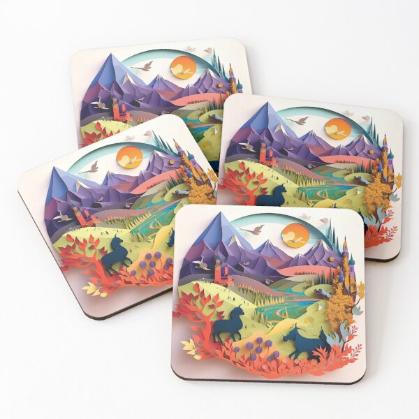 Item preview, beautiful landscape with purple mountains, paper cut style designed and sold by artpapercuts.