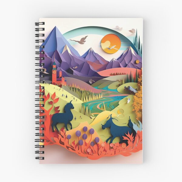 Item preview, beautiful landscape with purple mountains, paper cut style designed and sold by artpapercuts.