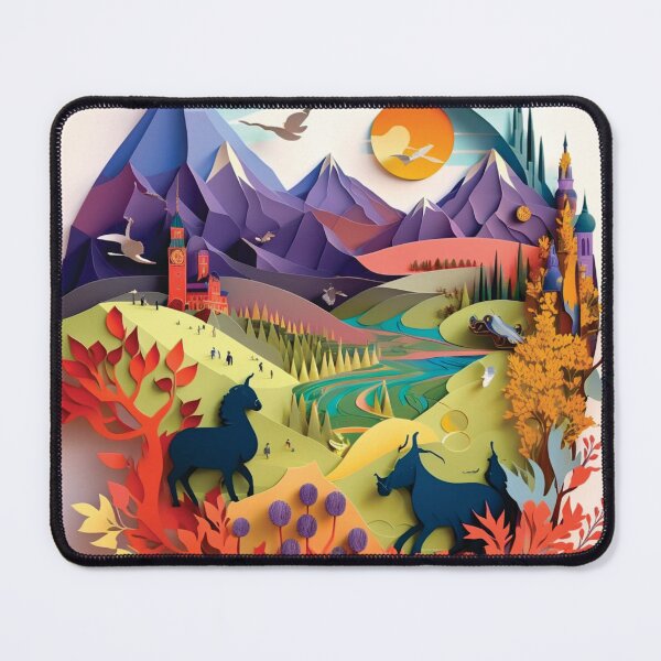 Item preview, beautiful landscape with purple mountains, paper cut style designed and sold by artpapercuts.