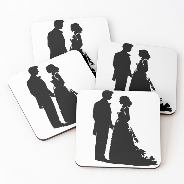 Item preview, Black silhouette of a man and woman in wedding attire getting married designed and sold by janedewaard.