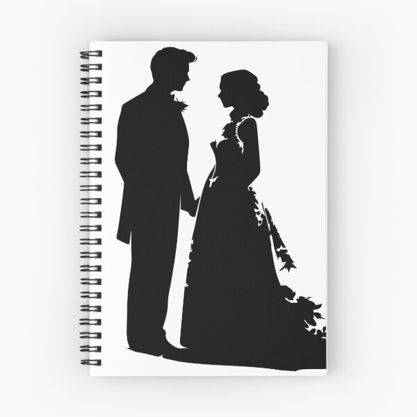 Item preview, Black silhouette of a man and woman in wedding attire getting married designed and sold by janedewaard.