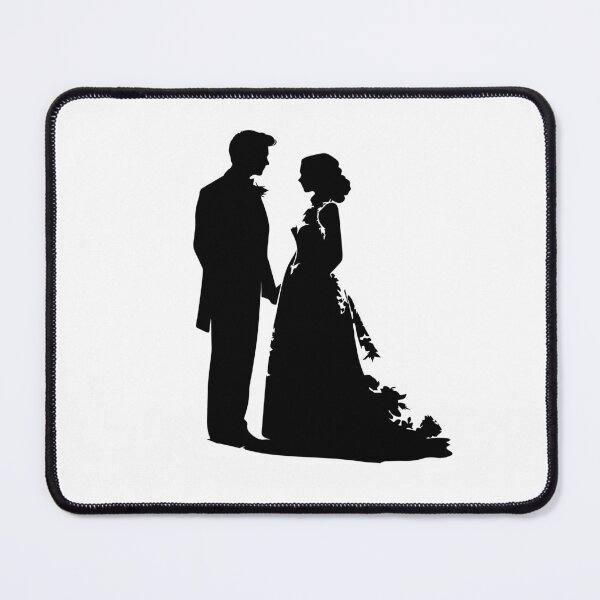 Item preview, Black silhouette of a man and woman in wedding attire getting married designed and sold by janedewaard.