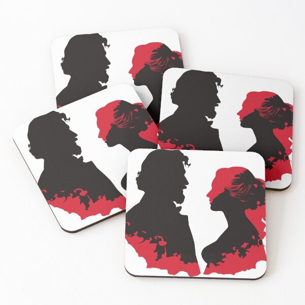 Item preview, Black and red silhouette of a man and woman in wedding attire getting married designed and sold by janedewaard.