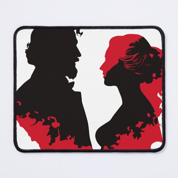 Item preview, Black and red silhouette of a man and woman in wedding attire getting married designed and sold by janedewaard.