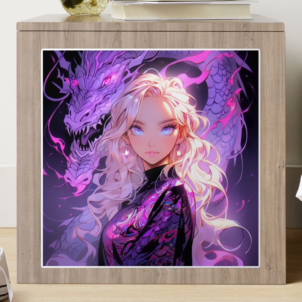 Beautiful Purple Anime Girl and Dragon Sticker for Sale by