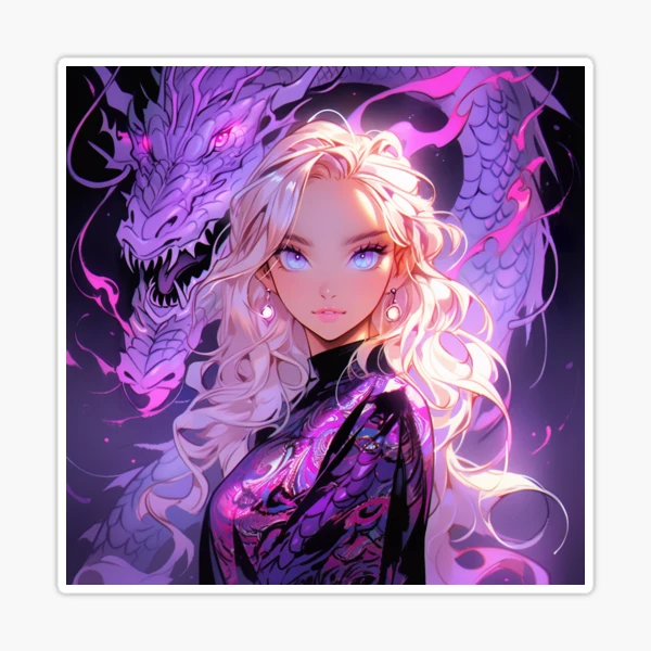 Beautiful Purple Anime Girl and Dragon Sticker for Sale by