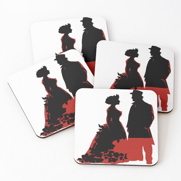 Item preview, Black and red silhouette of a man and woman in wedding attire getting married designed and sold by janedewaard.