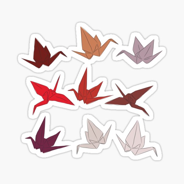 Japanese Origami paper cranes sketch, symbol of happiness, luck