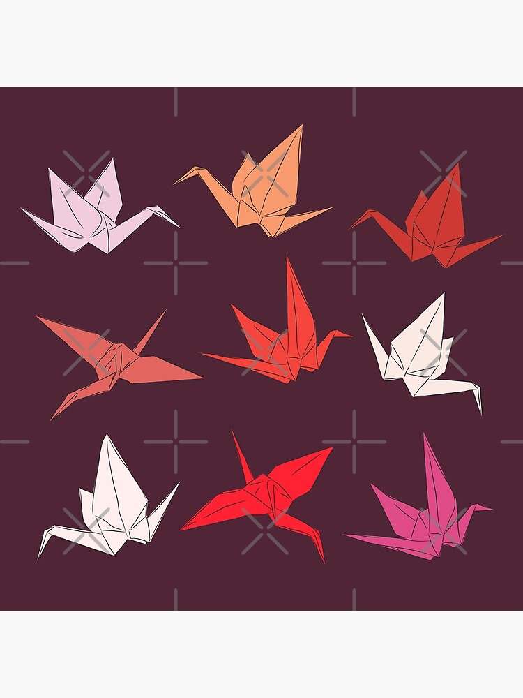 Bosquejo De Grullas De Papel De Origami Japonés Símbolo De Felicidad Suerte Y Longevidad Lámina Fotográfica