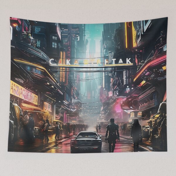 Item preview, Neon Drenched Cyberpunk Cityscape designed and sold by dcrc.