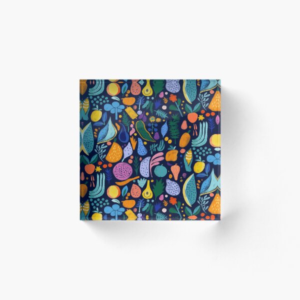 Item preview, Vibrant harvest, navy background - Semi-Abstract Leaf, Fruit, and Veg Pattern designed and sold by LucyFaulke.