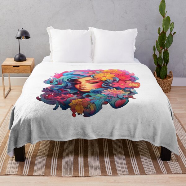 Item preview, Colourful woman with hairs of flowers designed and sold by SmileshareShop.