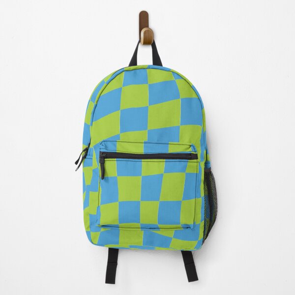 Vista previa del artículo con la obra «Patrón de tablero de ajedrez deformado ondulado Y2K verde neón y azul», diseñado y vendido por youareavibe.