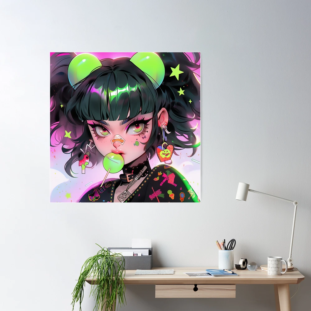 Fun Harajuku Anime Girl Portrait in Candy Shop | Poster