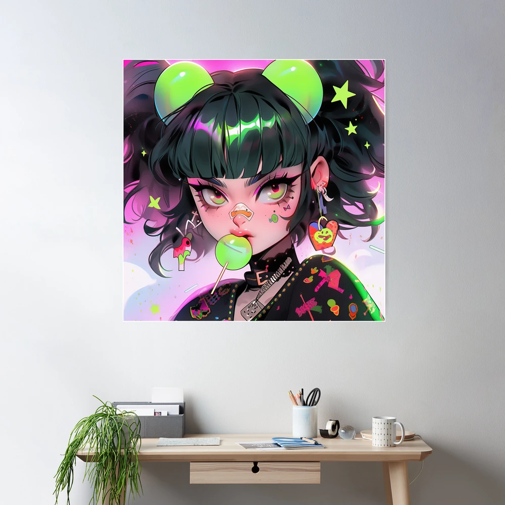 Fun Harajuku Anime Girl Portrait in Candy Shop | Poster