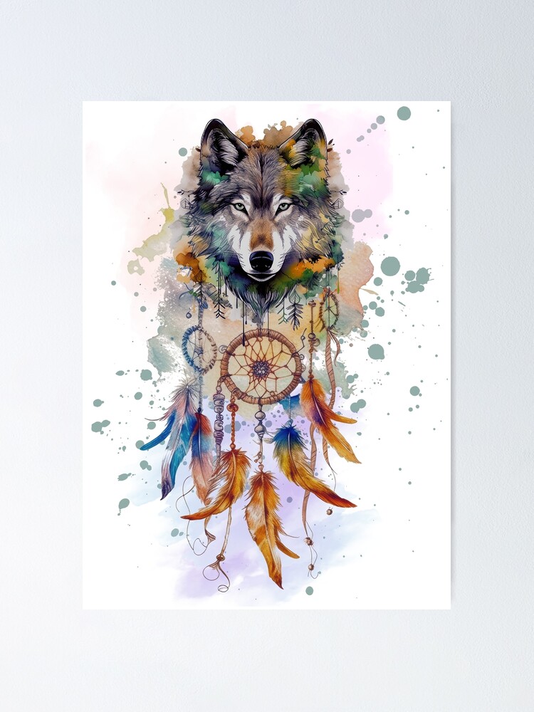 Dream Catcher Wolf Poster Painting high quality canvas 12*18inch