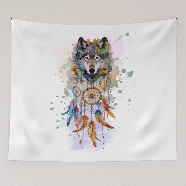 Item preview, Wolf with Dreamcatcher Watercolor designed and sold by KarGoryDesigns.