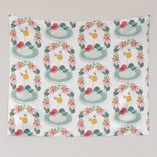 Item preview, Cute birds holding a flower with bees buzzing designed and sold by lakazdi.