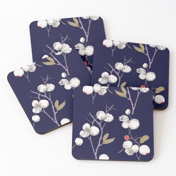 Item preview, White berry on navy blue background – FRUITS PATTERN 01 designed and sold by MadamPaperHazel.