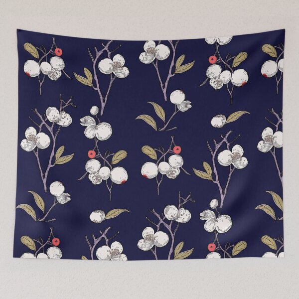 Item preview, White berry on navy blue background – FRUITS PATTERN 01 designed and sold by MadamPaperHazel.
