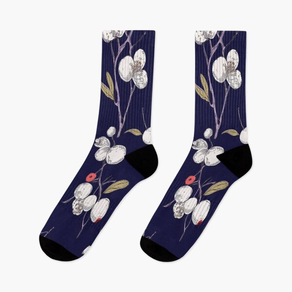Item preview, White berry on navy blue background – FRUITS PATTERN 01 designed and sold by MadamPaperHazel.