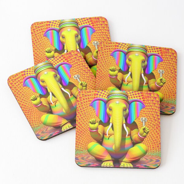 Artikelvorschau, Psychedelischer gelber Lord Ganesh - Op Art entworfen und verkauft von Mystikos Art.