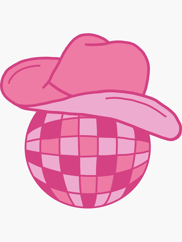 Sticker for Sale mit Rosa Discokugel mit Cowgirl-Hut von
