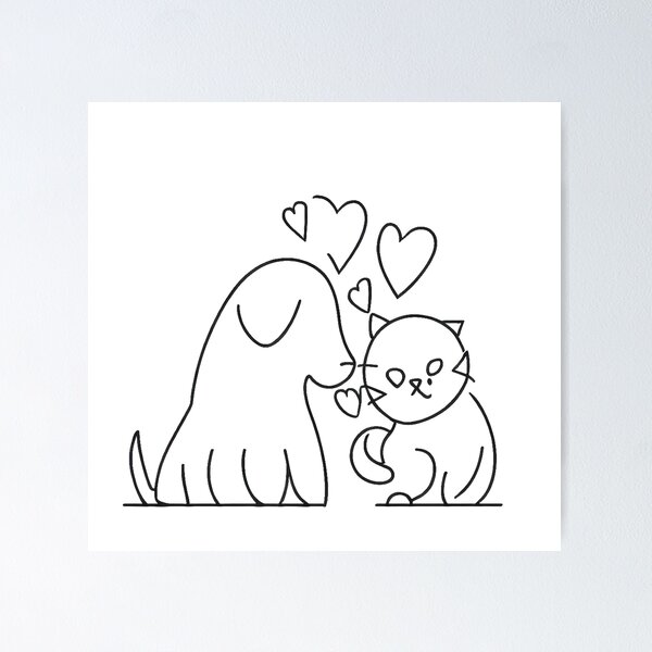 Item preview, Cat and Dog Love Line Art designed and sold by HcnDesigner.
