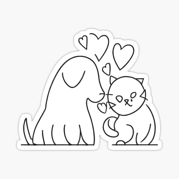 Item preview, Cat and Dog Love Line Art designed and sold by HcnDesigner.