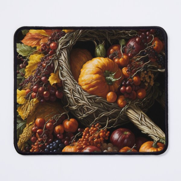 Item preview, A classic Cornucopia overflowing With Bountiful Fall Harvest Vegetables and fruits Fall Colors Autumn Theme designed and sold by D-RailFineArt.