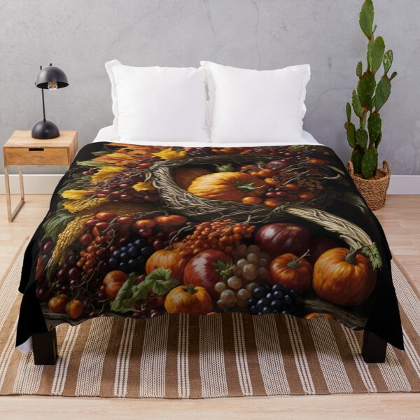 Item preview, A classic Cornucopia overflowing With Bountiful Fall Harvest Vegetables and fruits Fall Colors Autumn Theme designed and sold by D-RailFineArt.