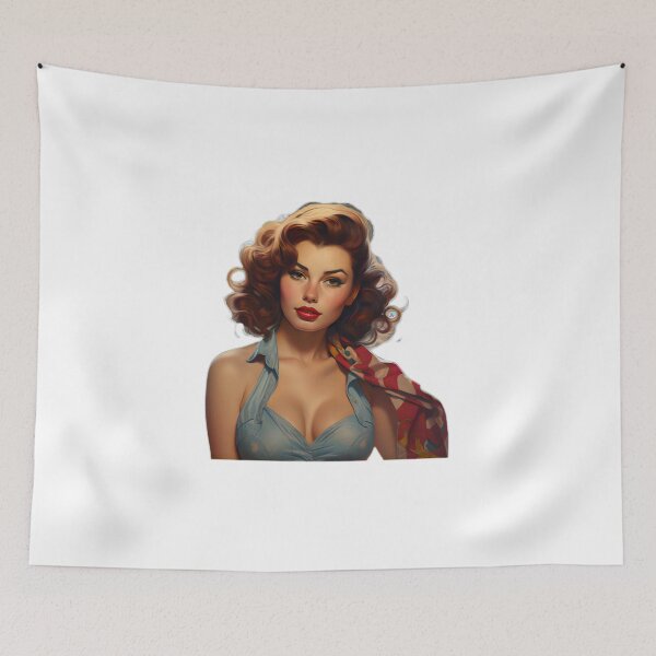 Artikelvorschau,  Kraftvolles Vintage-Retro-Pinup-Porträt einer amerikanischen US-Amerikanerin entworfen und verkauft von BrandonArtWorld.