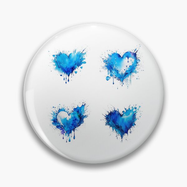 Item preview, 4 blue aquarelle hearts bundle set pack designed and sold by EmeraldeaArt.